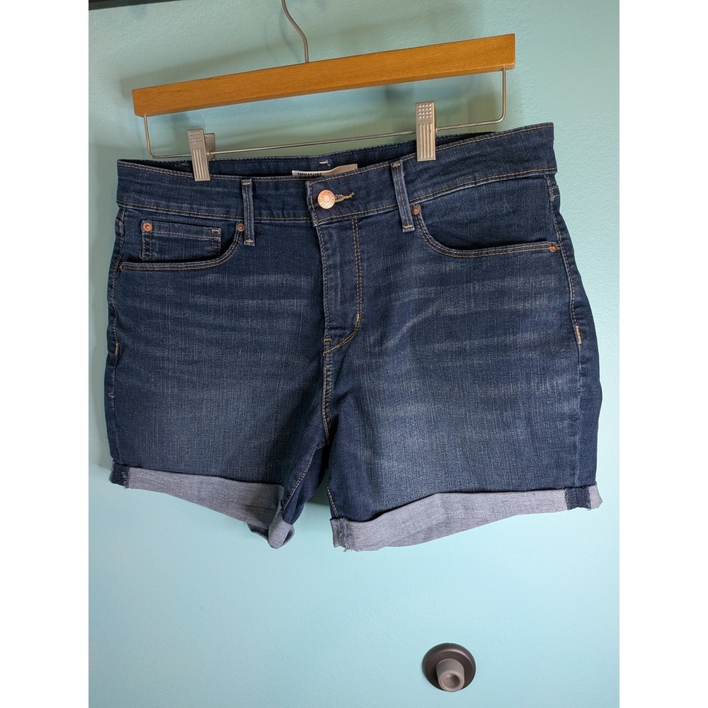 Signature by Levi Strauss Womens Mid-Rise Denim Shorts Dark Wash Size 12 W31